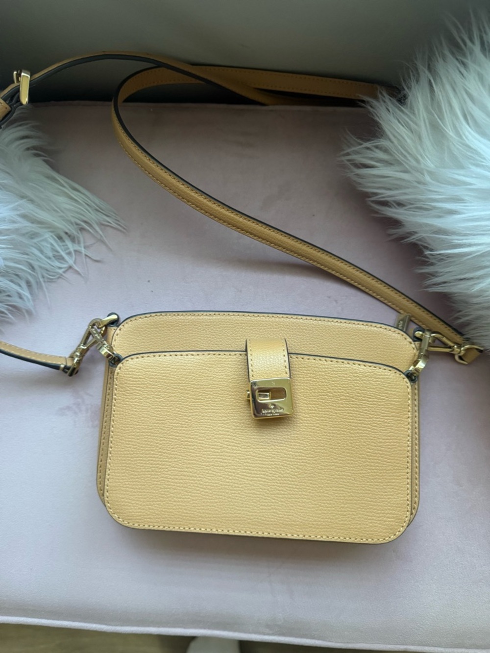 Structured Kate Spade Leather Crossbody Bag in Butter Yellow